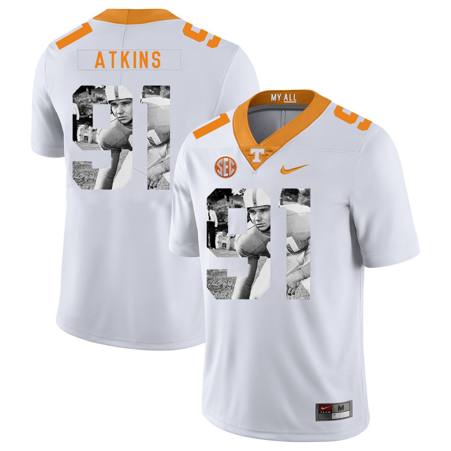 Men Tennessee Volunteers #91 Atkins White Fashion Edition Customized NCAA Jerseys
